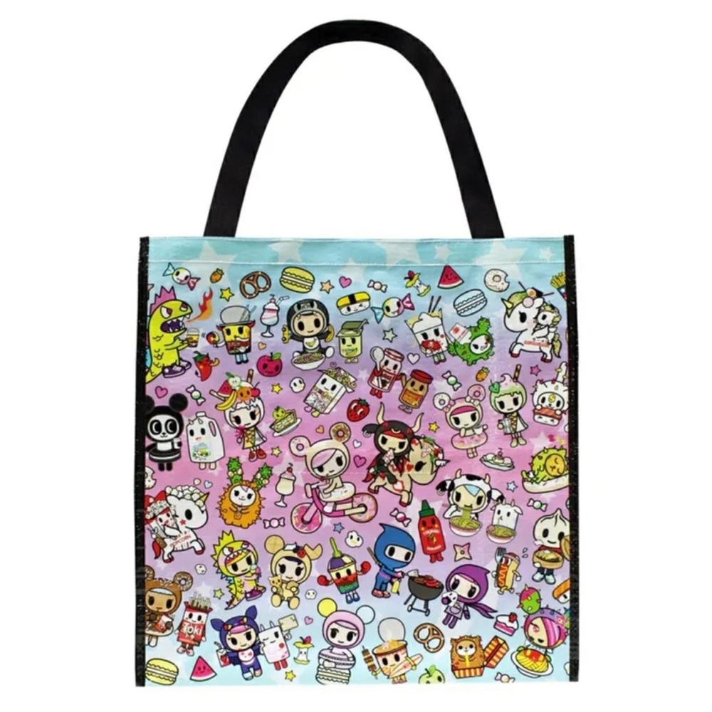 Tokidoki CRAVINGS Reusable Vinyl Tote Bag W/ Inner Pocket 14.8" H x 15.2"